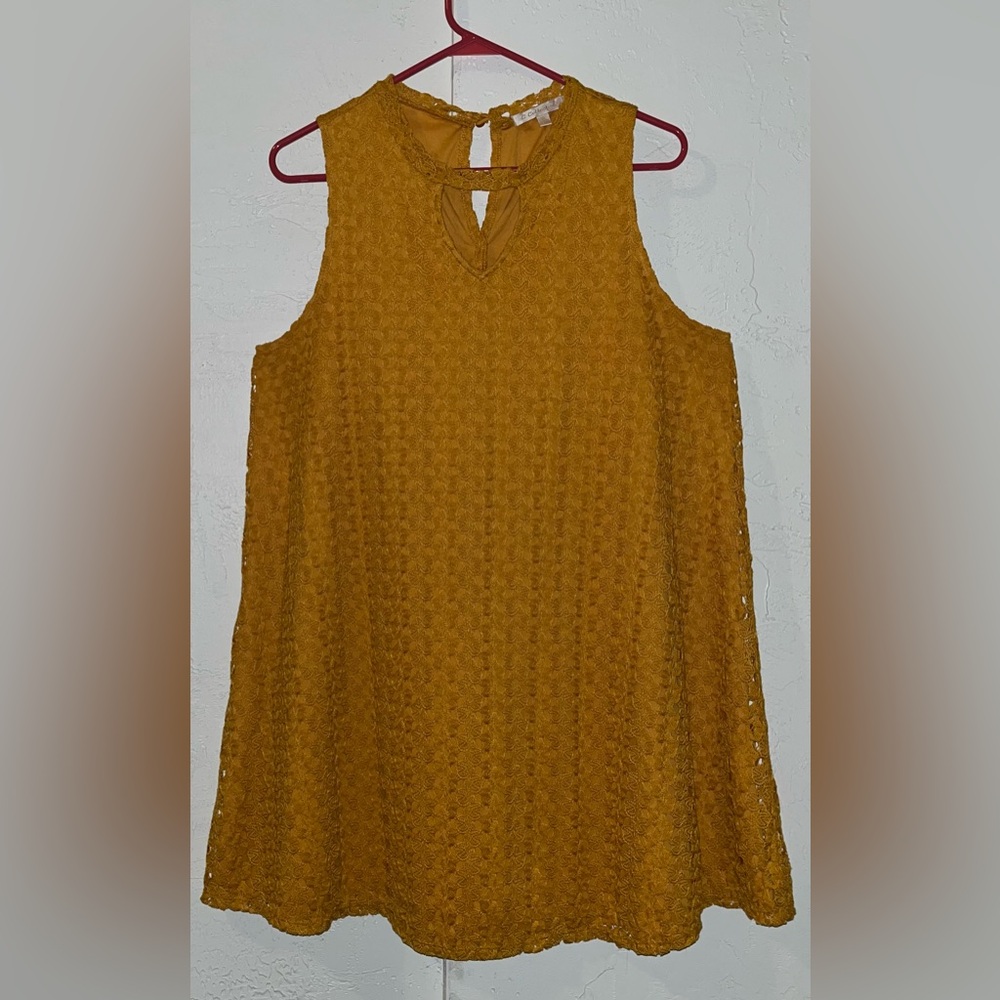 G COLLECTION Mustard Yellow Eyelet Crochet Shift Dress